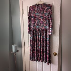 LOFT Teal & Plum Paisley Long Sleeve Dress